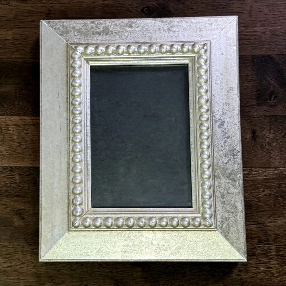 Set of 2 Champagne Silver Picture Frames Ornate Beaded 8x10 and 5x7 Decor